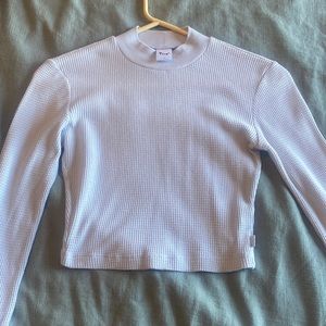 Women’s baby blue cropped waffle long sleeve